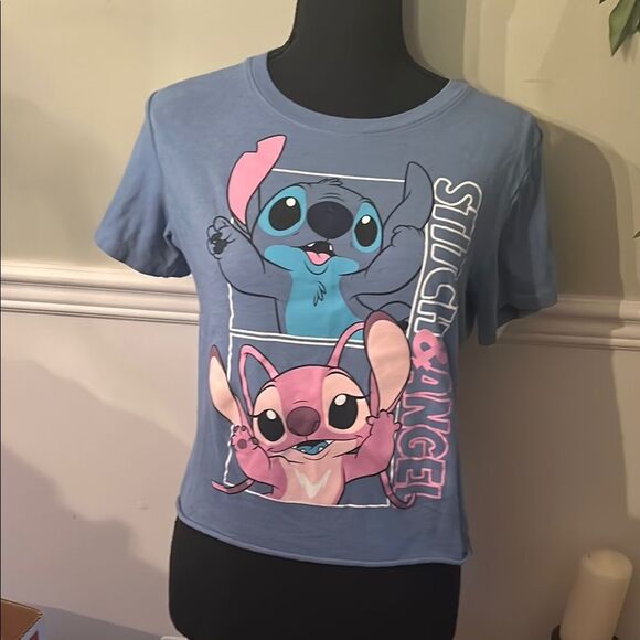 Disney Stitch & Angel Kids Blue T-Shirt - Picture 1 of 9